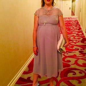 Pale grey maternity dress with lace detail